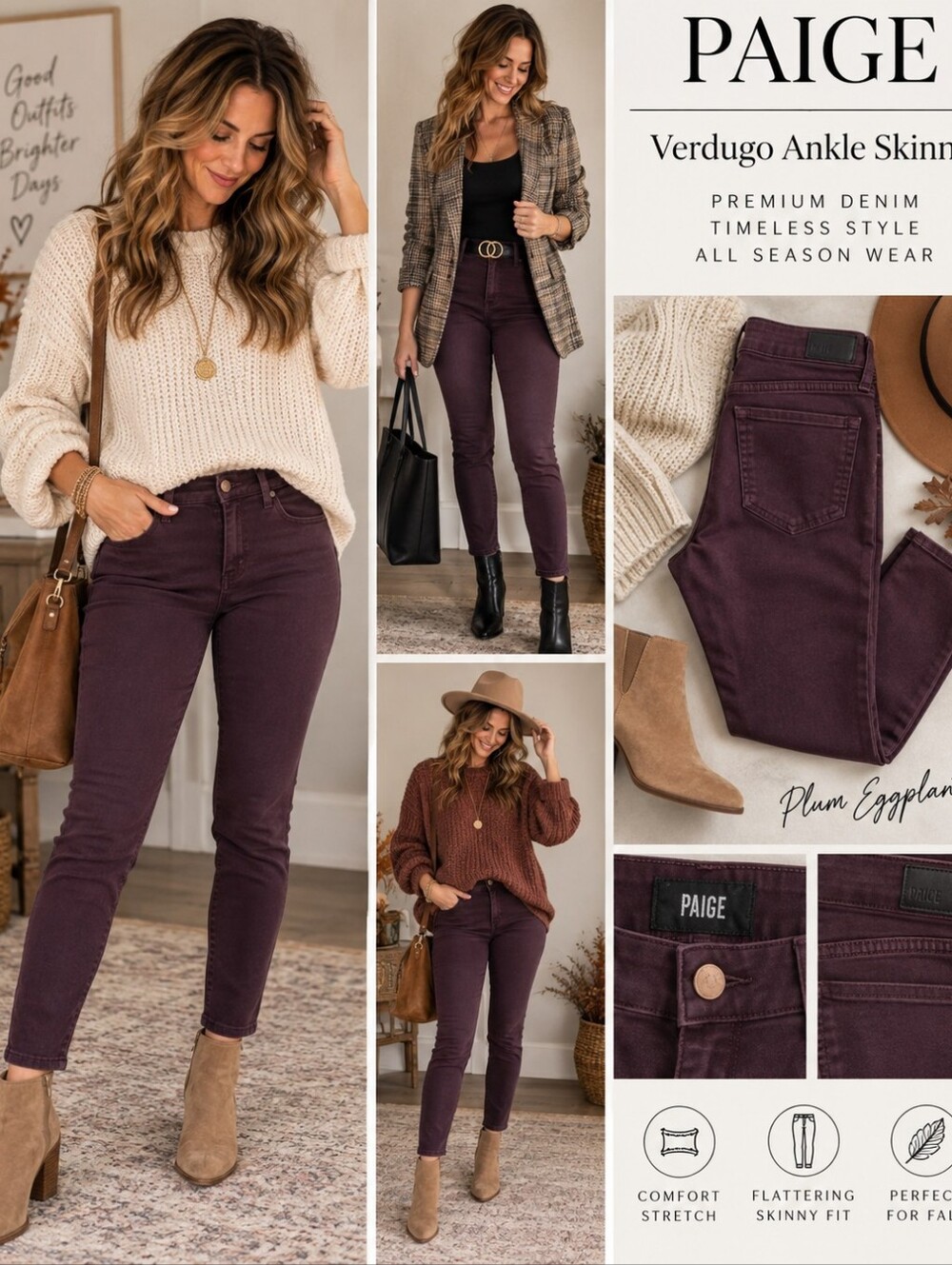 PAIGE Verdugo Ankle Skinny Jeans Plum Eggplant Stretch Premium Denim Size 28